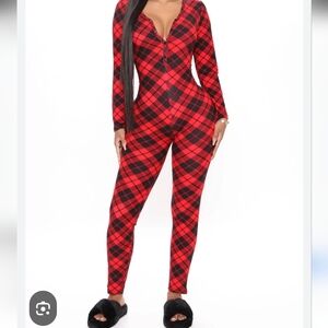 NWT Womens Not Tired Plaid Red Onesie Sz. Med